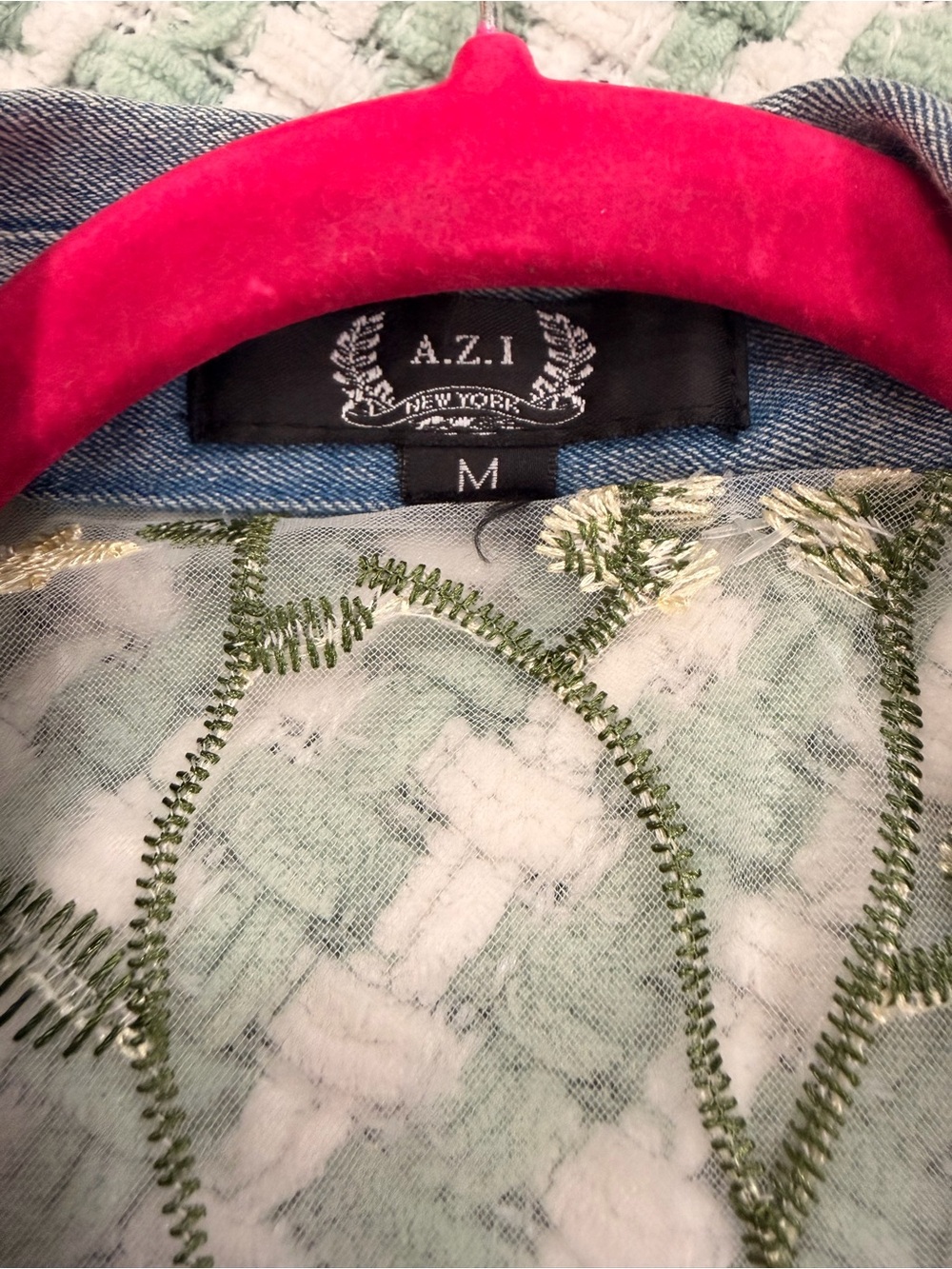 A.Z.I. Vintage Inspired Embroidered Sheer Mesh Denim Statement Jacket- Medium - Picture 6 of 10